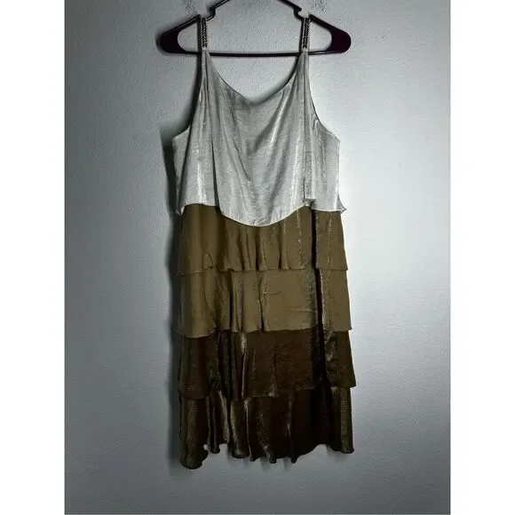 Signature By Robbie Bee Bohemian Layered Ruffled Dress Gold Brown Size 14 - Picture 3 of 12